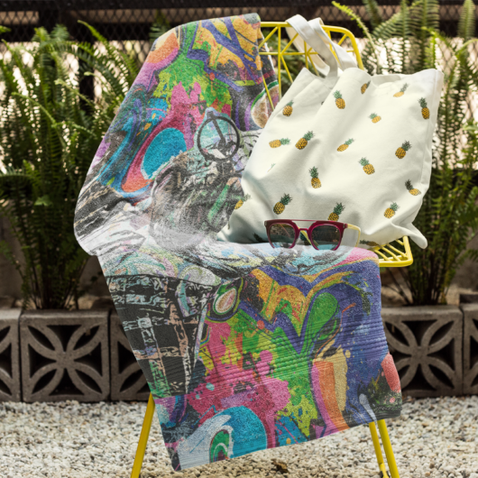 Towel Mockup On A Chair With A Pineapple Printed Bag And Sunglasses Lying On It A14899