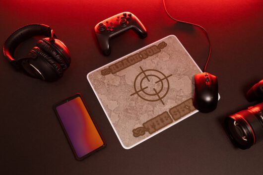 Mockup Of A Mouse Pad Surrounded By Diverse Technological Items M23227