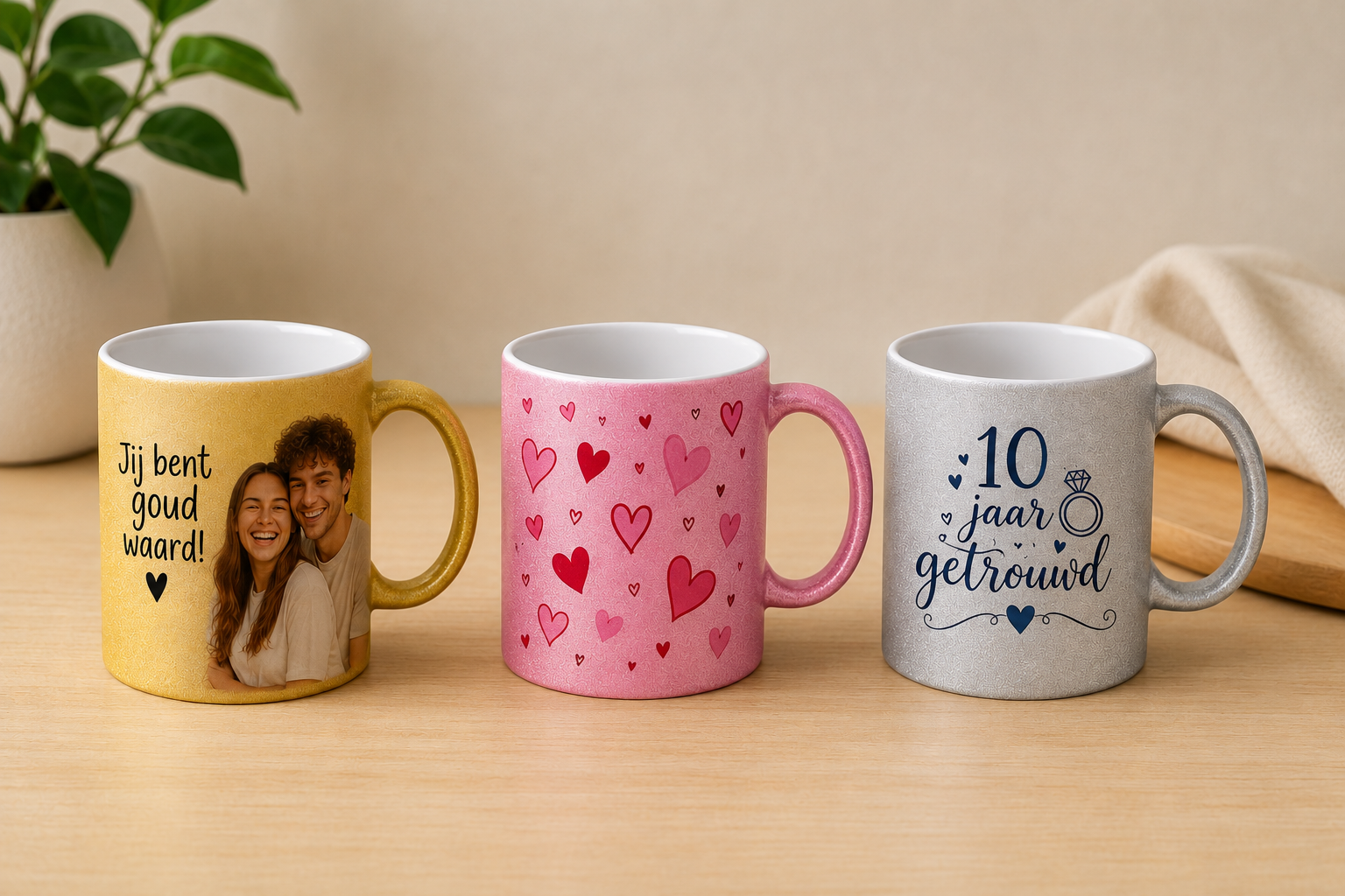 Productfoto Glitter mok bedrukken- Goud/Zilver/Roze