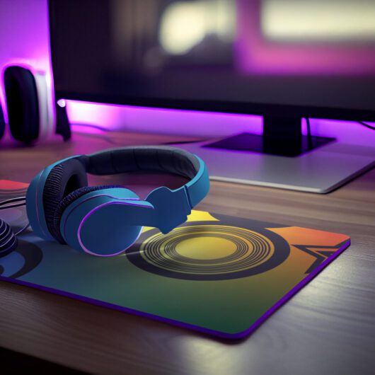 Ai Generated Mockup Of A Desk Pad Placed Under A Pair Of Headphones M32557 (1)