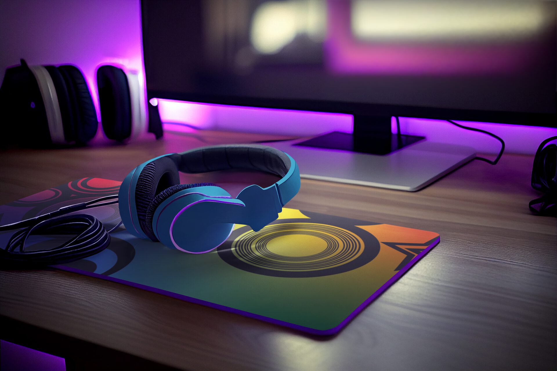 Ai Generated Mockup Of A Desk Pad Placed Under A Pair Of Headphones M32557 (1)